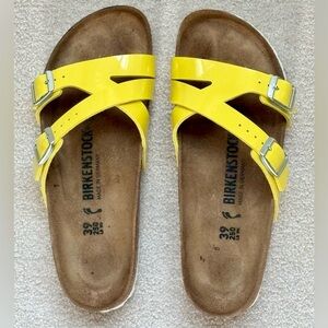 Birkenstock Yao Balance Patent Birko Yellow Strappy Slides